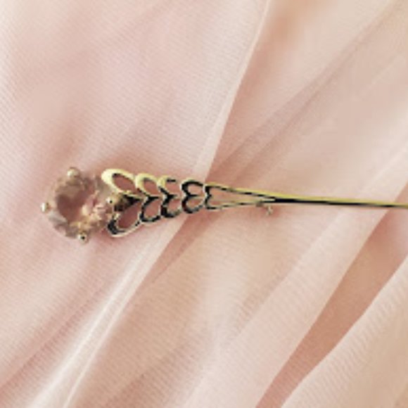 Vintage Silver w/Light Pink Rhinestone Brooch - Picture 3 of 9